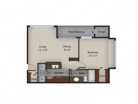 Floor plan for 1 bed, 1 bath, 710 sqft